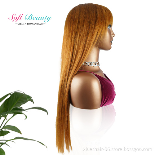 Wholesale No Lace Orange Color Manufacturers Glueless 10A Deep Straight Wave Wholesale with Fringe Human Hair Machine Wig